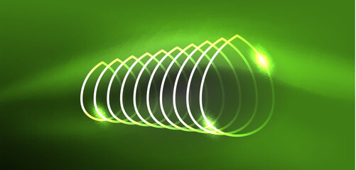 Neon laser lines, circles waves abstract background. Neon light or laser show, electric impulse, power lines, techno quantum energy impulse, magic glowing dynamic lines