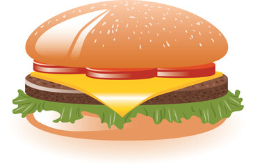hamburger with lettuce, tomato, cheese and meat