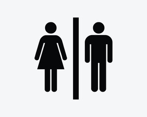 Bathroom Gender Icon. Men Women Man Woman Male Female Girl Boy Washroom Toilet Label Sign Symbol Black Artwork Graphic Illustration Clipart EPS Vector