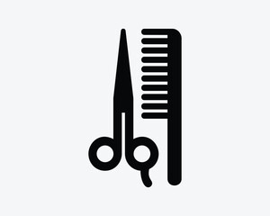 Beauty Salon Icon. Hairdresser Service Barber Hair Cut Style Scissor Scissors Comb Sign Symbol Black Artwork Graphic Illustration Clipart EPS Vector