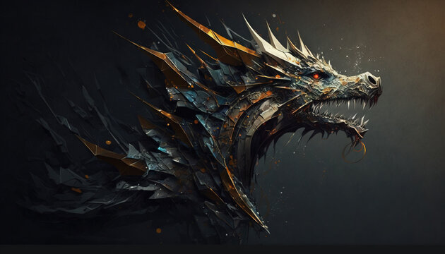 Dragon animal abstract wallpaper. Contrast background mythical creature in vivid colors generative ai
