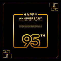 95 year anniversary celebration logo in golden color, square style, vector template illustration