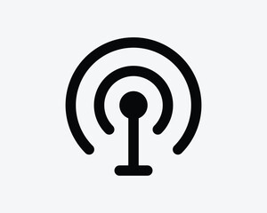 Broadcast Network Icon. Radio Wireless Communication Signal Wave Connection On Air Sign Symbol Black Artwork Graphic Illustration Clipart EPS Vector