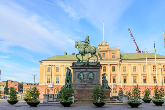 Stockholm, Sweden - June 23, 2019: The monument to Gustav II Adolf was erected in Stockholm