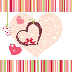 Lovebirds colorful heart shape greeting card