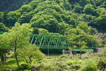 トラス橋構造の跨線橋（宮城県丸森町阿武隈川）