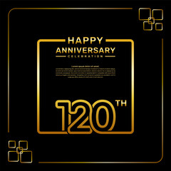 120 year anniversary celebration logo in golden color, square style, vector template illustration