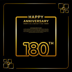180 year anniversary celebration logo in golden color, square style, vector template illustration
