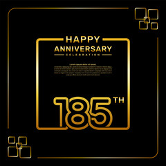 185 year anniversary celebration logo in golden color, square style, vector template illustration
