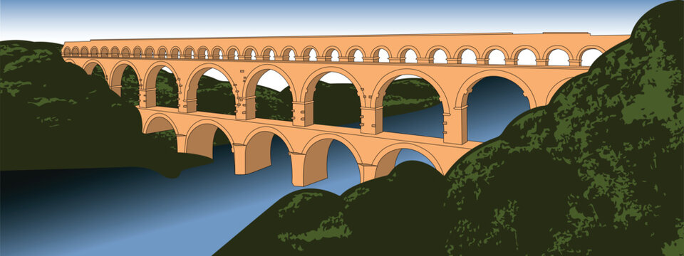 pont du gard, aqueduct vector