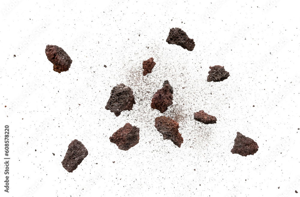 Poster blast of rock with dust particle isolated