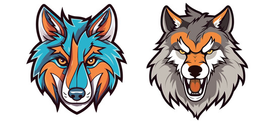 Colourful and serious wolf head logo vector stock footage