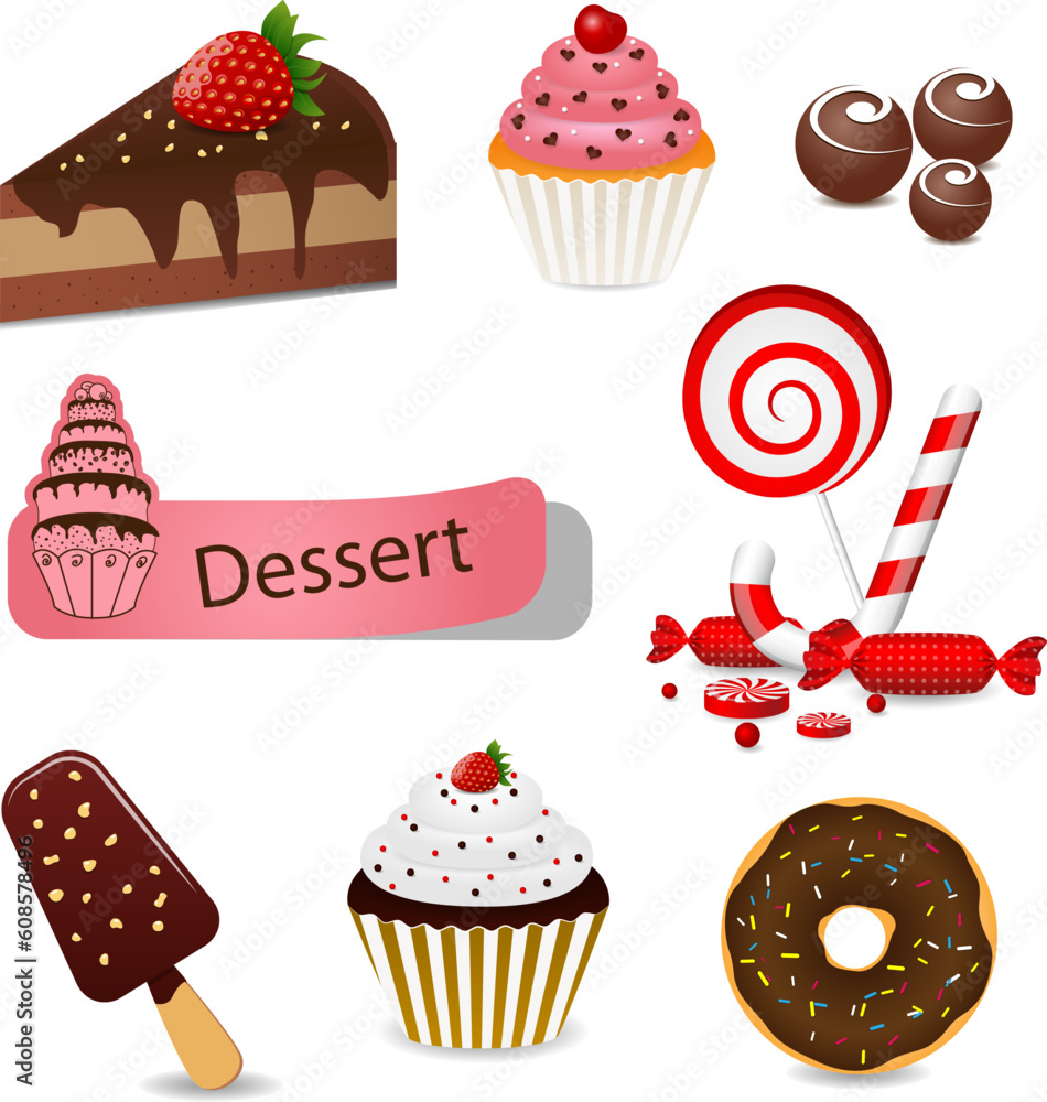 Aufkleber vector set with different types of sweets