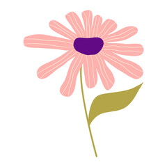 Aesthetic Flora Isolated. Flowers and leaves gentle pastel. Flat vector illustration. Aesthetic hand drawn organic plant purple and pink color.