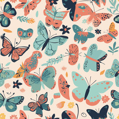 cartoon butterflies pattern, wallpaper, tile,
