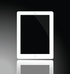 Illustration of the turned off white horizontal computer tablet with reflection - vector