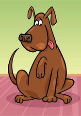 Cartoon illustration of funny brown dog sitting on the floor