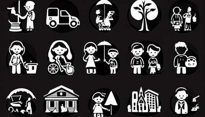 Symbole für Kindergarten Kinder Kindergeld Erziehung, Generative AI  - obrazy, fototapety, plakaty
