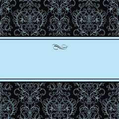 Vector Dotted Damask Pattern and Blue Frame. Easy to edit. Perfect for invitations or announcements.