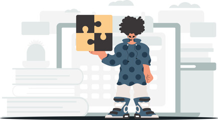 The individual is holding a daze. Accumulate work subject. Trendy style, Vector Illustration