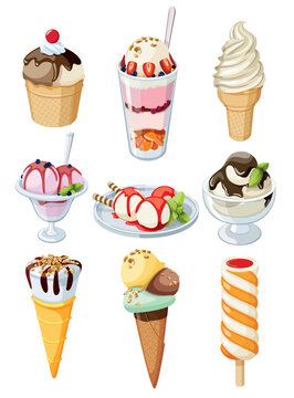 Set of tasty ice cream isolated on white background