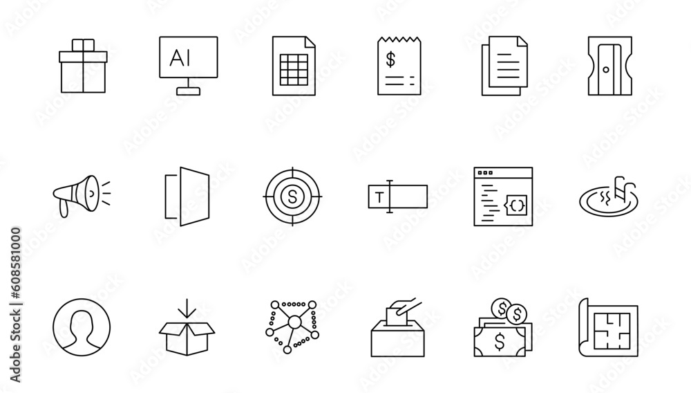 Poster set of thin line web icon set, simple outline icons collection, pixel perfect icons, simple vector i