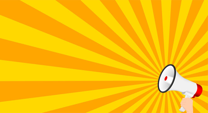Megaphone and hands banner vector illustration