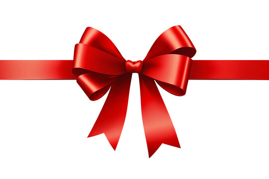 Red ribbon and bow on transparent background png. Generative ai.