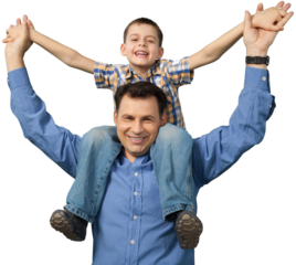 Cheerful Dad and Son playing