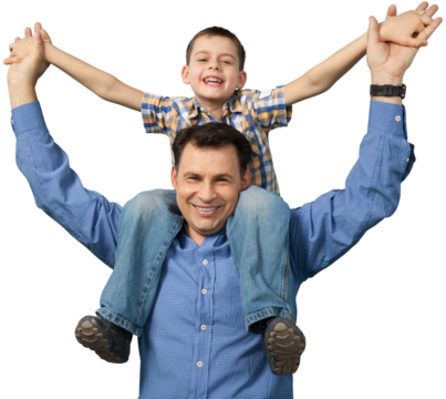 Cheerful Dad and Son playing