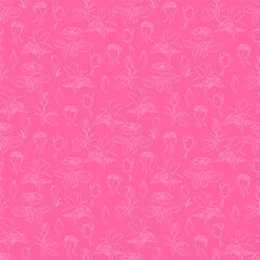 A set of seamless background with roses. Line drawing and white contour. Lines have different widths. vector graphics, 1000x1000.
