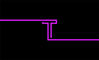 simple graphic design of the letter T with a line model that extends from end to end. with black background and pink design color. suitable for a symbol or logo that uses an aesthetic style.