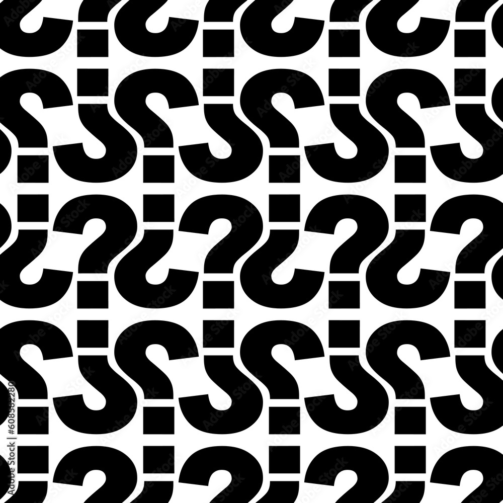 Poster abstract background with black and white ornament from question marks. seamless pattern. vector illu
