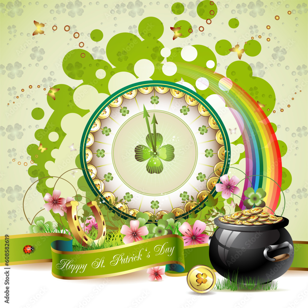 Poster st. patrick's day card design with clock