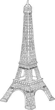Hand drawn vector illustration of Eiffel tower in Paris, France