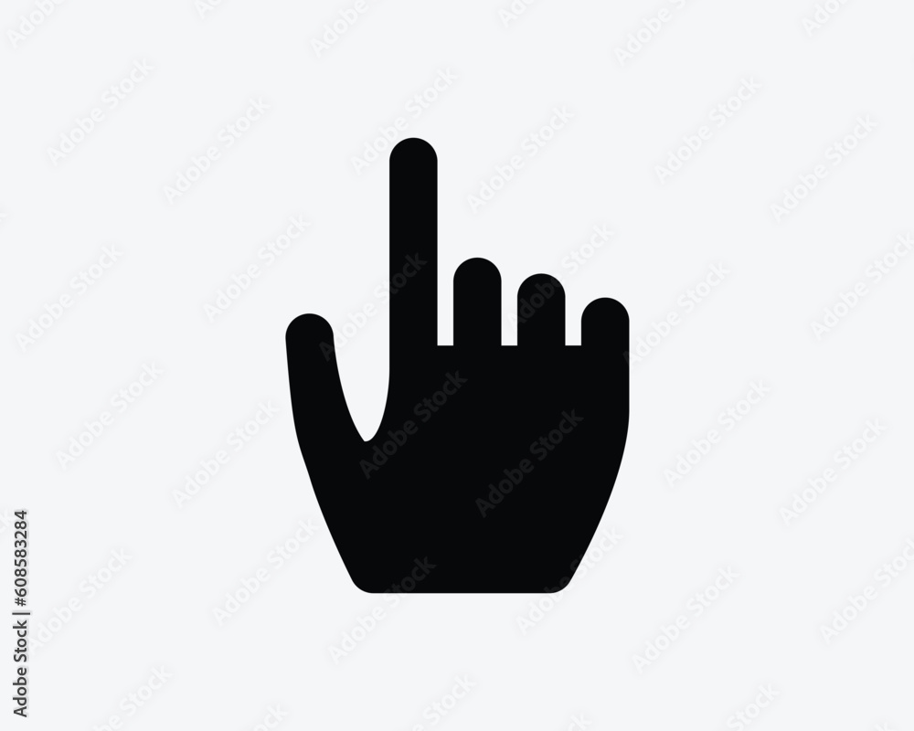 Poster finger point icon. cursor click hand pointer press push touch tap mouse choice here sign symbol blac