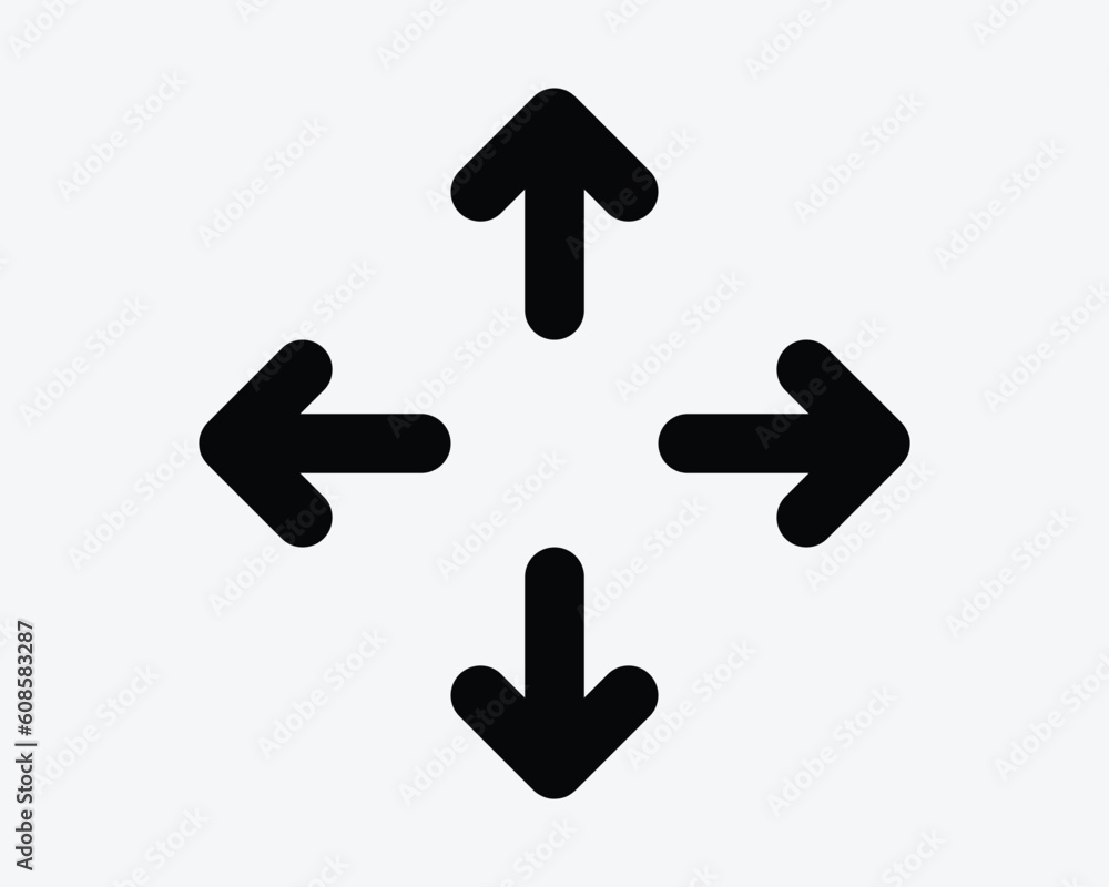 Poster four arrows pointing out icon. 4 arrow navigation point direction position zoom in sign symbol black