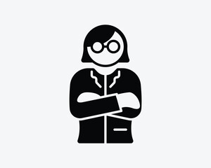 Female Boss Icon. Woman Girl Employer Manager Angry Worker Employee Arm Fold Crossed Sign Symbol Black Artwork Graphic Illustration Clipart EPS Vector