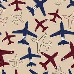 Aircraft, airplane, plane flying vector seamless travel transport background . Design element. wing of Airliner, jet.