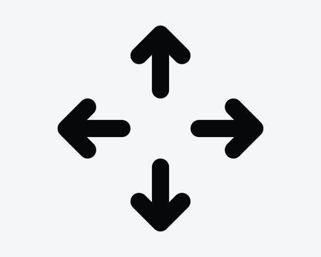 Four Arrows Pointing Out Icon. 4 Arrow Navigation Point Direction Position Zoom In Sign Symbol Black Artwork Graphic Illustration Clipart EPS Vector