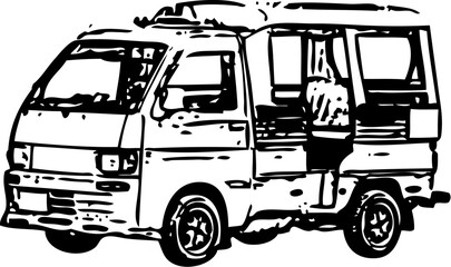 Fototapeta na wymiar A small minibus - a simplified monochrome vector image