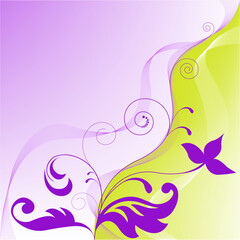 Fototapeta na wymiar yellow-violet asymmetrical abstract background with floral elements