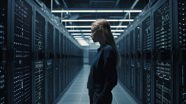 Young woman in server room.generative ai