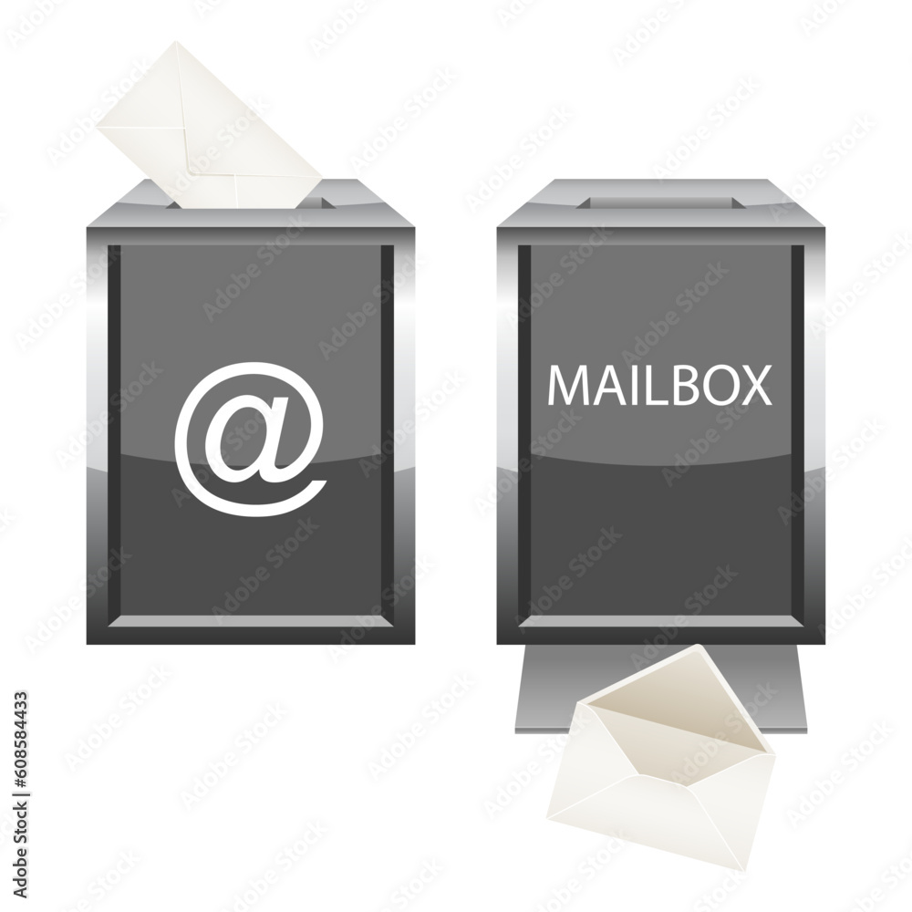 Poster glossy mailbox with envelope, vector illustration, eps10, 3 layers, and bonus: isolated envelopes wi