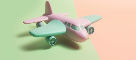 An illustration of a toy plane resting on a pale green background, in a colorful style with light green, light pink, and teal colors. Generative AI