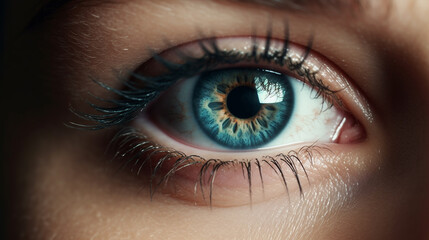 Obraz premium A close up of a blue eye with a tear on the eye.generative ai