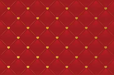 Vector red leather background with hearts for Valentines Day