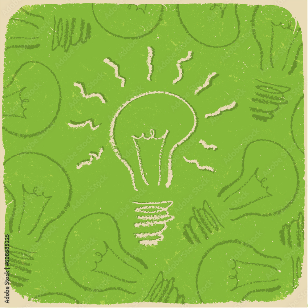 Poster retro conceptual background with idea symbol (lightbulb on/off). vector, eps10