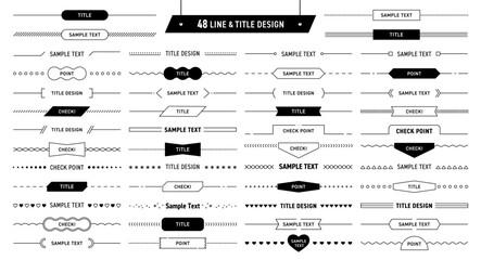 シンプルなラインのタイトルデザイン 48パターンセット / オープンパスあり / 見出し,ヘッダー,あしらい,線,イラスト,飾り枠
