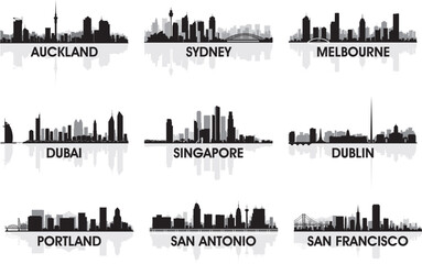 Naklejka premium Auckland, Sydney, Melbourne, Dubai, Singapore, Dublin, Portland, San Antonio, San Francisco
